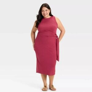 NWT Ava & Viv Sleeveless Midi Dress in Rich Burgundy Size Womans 3X